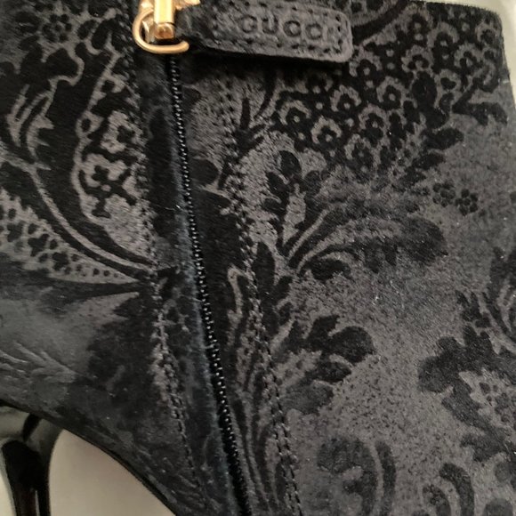 🌟HOST PICK🌟 Gucci Noah Brocade Black Leather Suede Ankle Boots Booties Size 36 - Picture 14 of 16